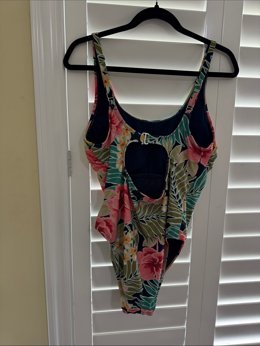 Tropical Floral Pink & Green Kids One-Piece Swimsuit size Large - Picture 2 of 4
